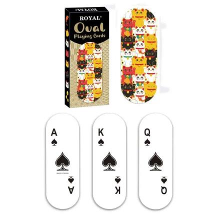 Cartes &#xE0; jouer en plastique de forme ovale - S&#xE9;rie Lucky Cat