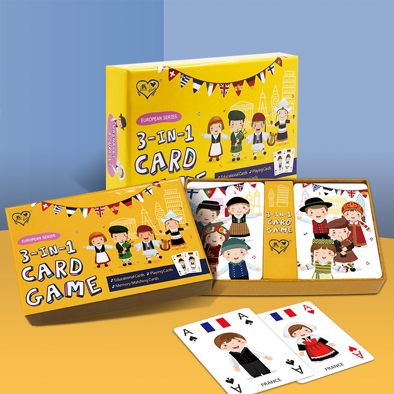 Caja de cajones de juego de cartas 3 en 1 de tarjetas educativas