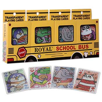 Conjunto de cartas de jogo transparente - ônibus escolar