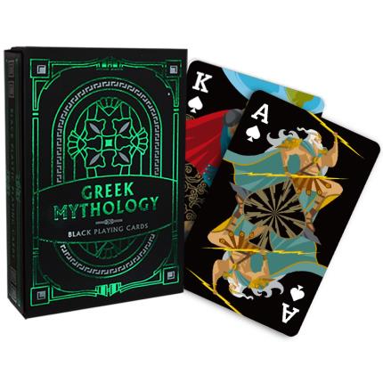 Schwarze Spielkarten der griechischen Mythologie - gr&#xFC;ne Magie