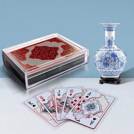 透明水晶中國古典風撲克牌-紅