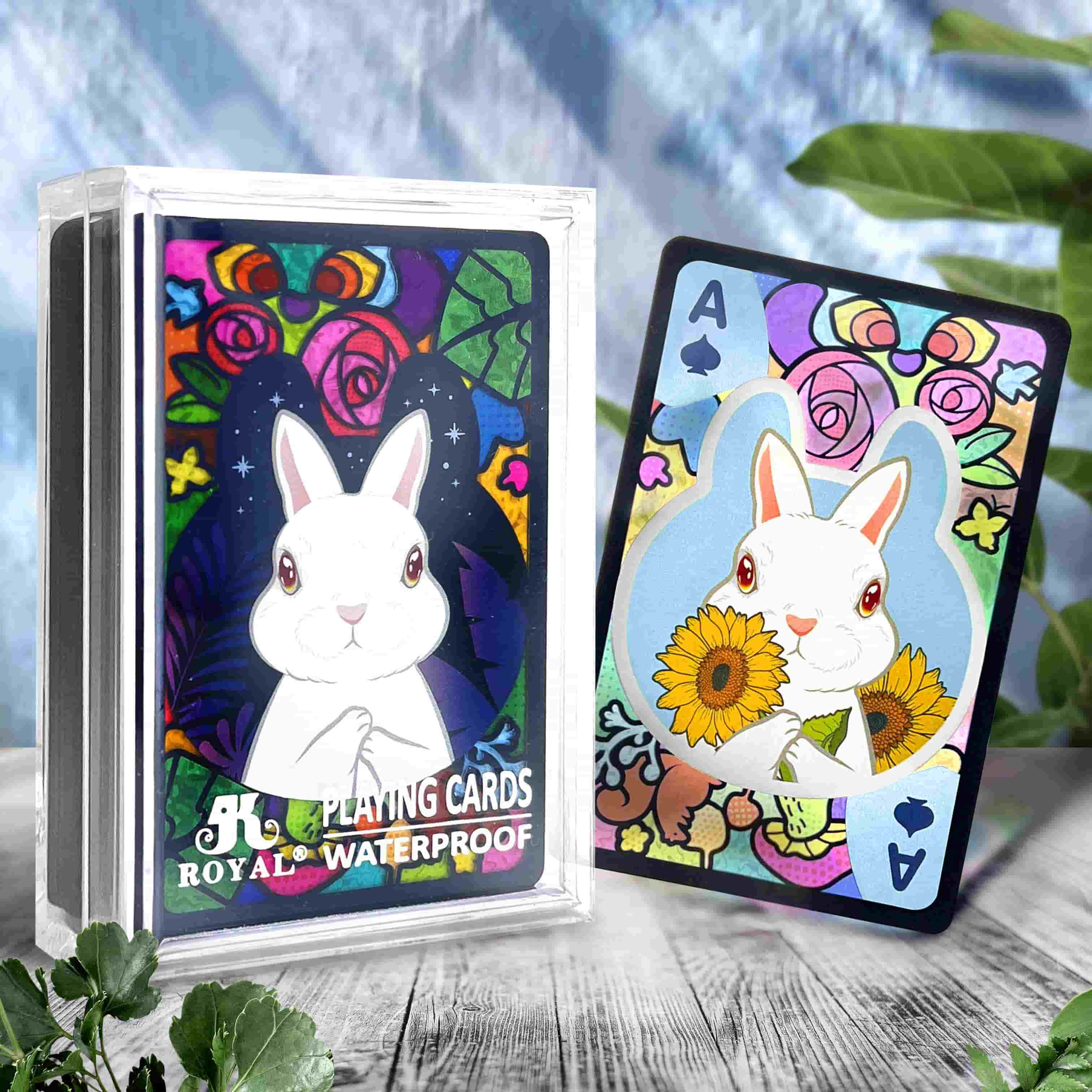 兔遊森境透明彩繪窗花撲克牌