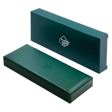Flip Top Strip Leather Box for 2 deck Playing Cards (With Pen and Score Pad)