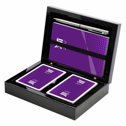 Black High Glossy Wood Box for 2 deck Playing Cards(With Pen and Score Book)