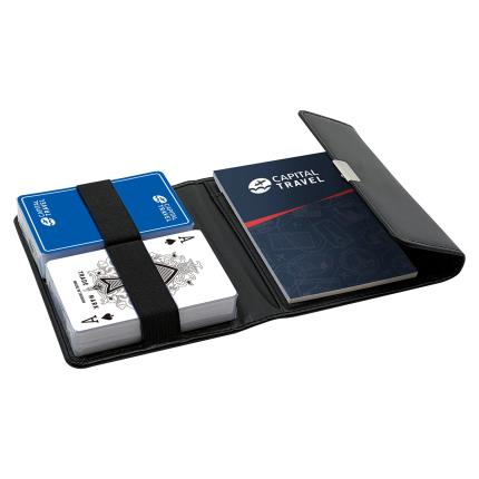PVC-Lederetui f&#xFC;r 2 Deck-Spielkarten (mit Stift und Punkteblock)