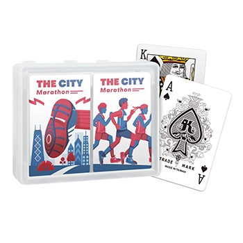 Individuell gestaltete Spielkarten – 310 g/m² Papier in D207 Bridge-Format Doppeldeck-Kunststoffbox – Marathon