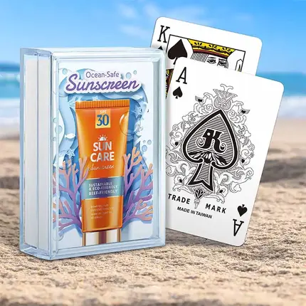 Naipes de plástico personalizados en caja de plástico tamaño bridge S113 - Regalo promocional para una marca de cuidado de la piel