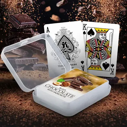 Cartas de póker de plástico personalizadas (con caja de plástico tamaño póker P107) - Herramienta promocional de marca de chocolate