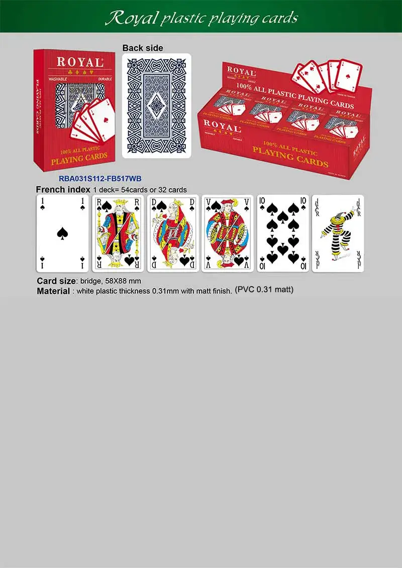 【NUOVO】Carte da gioco in plastica ROYAL - Indice francese