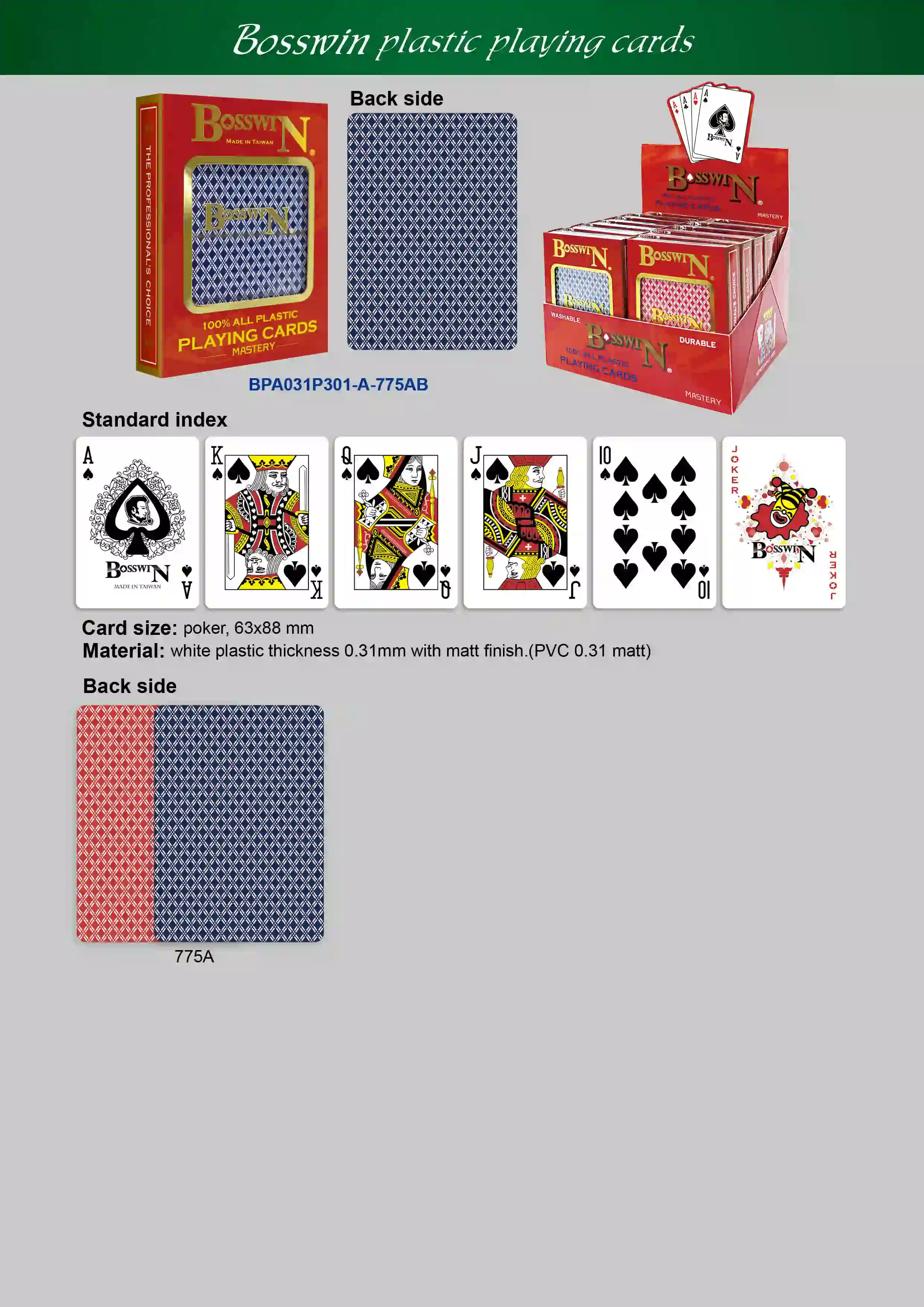 Bosswin 플라스틱 카드 놀이 - 표준 색인